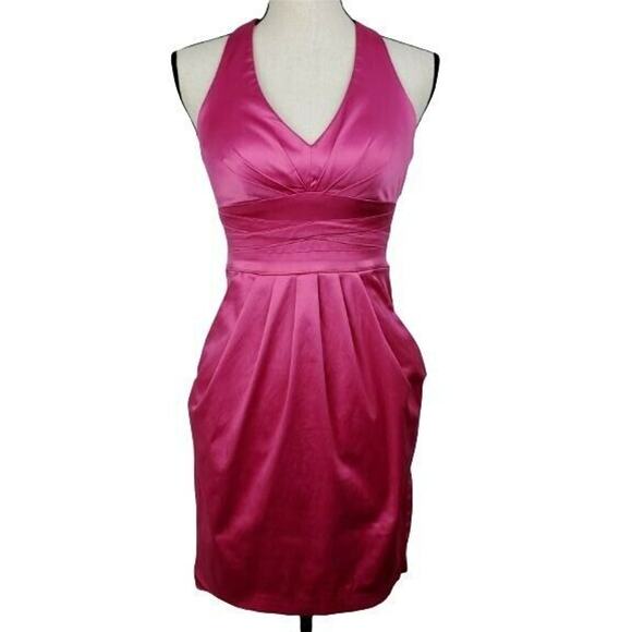 VTG Y2K Windsor Pink Satin Dress Juniors Sz 7 Mini Pockets‎ Party Barbiecore - Picture 2 of 7